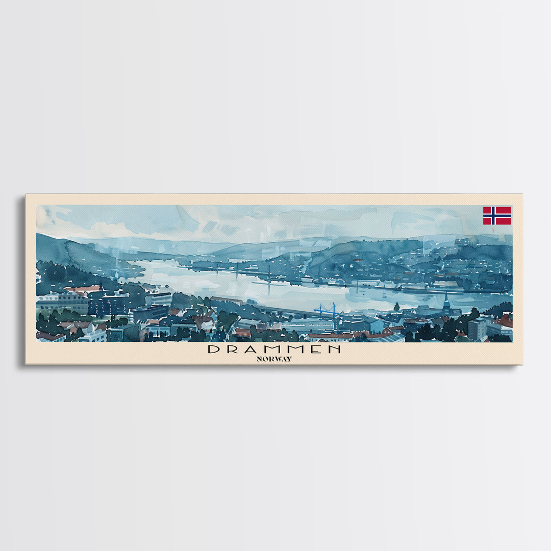 Drammen Norway Travel Print Wall Art, Panoramic City Art, Travel Art, Wall Decor, Vacation Gift, Framed Canvas Print Or Metal Art