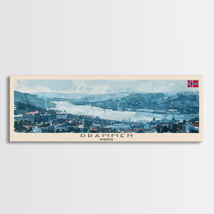 Drammen Norway Travel Print Wall Art, Panoramic City Art, Travel Art, Wall Decor, Vacation Gift, Framed Canvas Print Or Metal Art