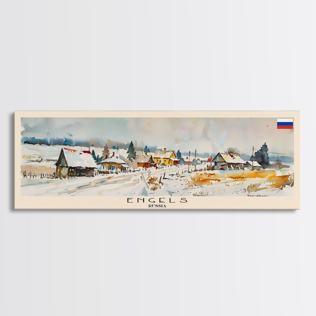 Engels Russia Panoramic Travel Poster, Framed Canvas Print or Metal Wall Art, Travel Art, Home Decor, Panoramic Painting, Midcentury Art