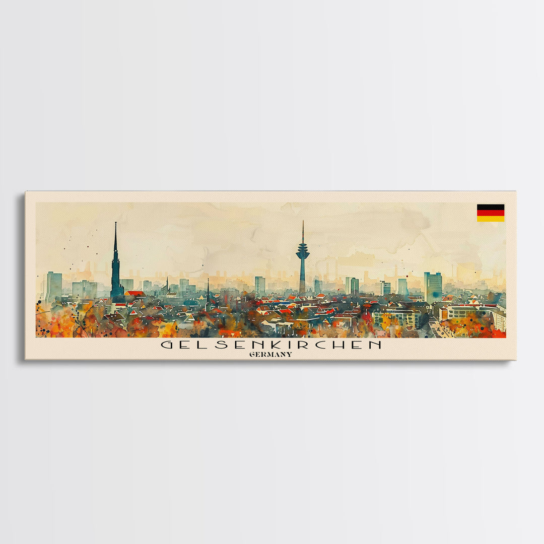 Gelsenkirchen Germany Panoramic Travel Poster, Framed Canvas Print or Metal Wall Art, Travel Art, Home Decor, Panoramic Painting, Midcentury Art