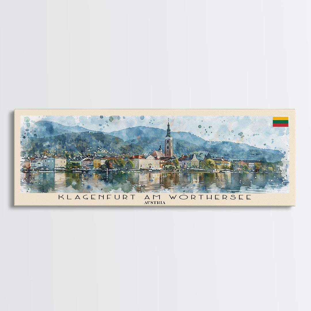 Klagenfurt Austria Panoramic Travel Poster, Framed Canvas Print or Metal Wall Art, Travel Art, Home Decor, Panoramic Painting, Midcentury Art
