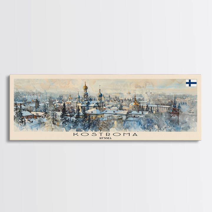 Kostroma Russia Panoramic Travel Poster, Framed Canvas Print or Metal Wall Art, Travel Art, Home Decor, Panoramic Painting, Midcentury Art