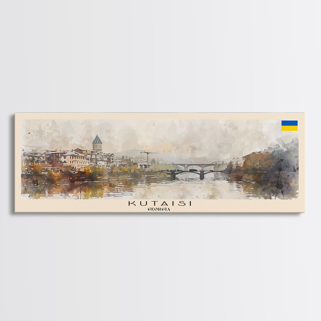 Kutaisi Georgia Panoramic Travel Poster, Framed Canvas Print or Metal Wall Art, Travel Art, Home Decor, Panoramic Painting, Midcentury Art