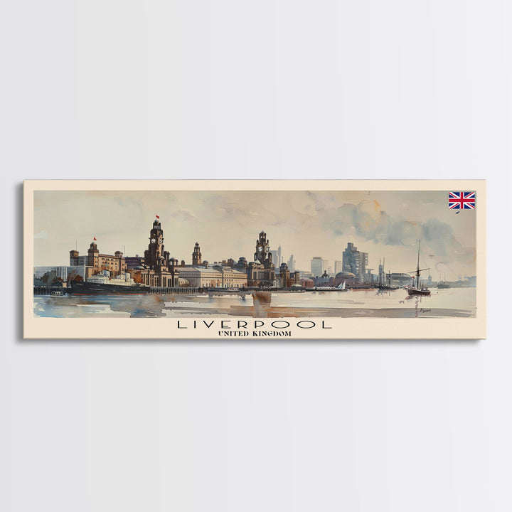 Liverpool United Kingdom Travel Art, City Art, Framed Canvas Print or Metal Wall Art, Europe Travel Poster, Panoramic Wall Art, Extra Wide Wall Art