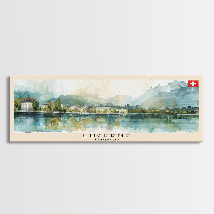 Lucerne Switzerland Travel Art, City Art, Framed Canvas Print or Metal Wall Art, Europe Travel Poster, Panoramic Wall Art, Extra Wide Wall Art