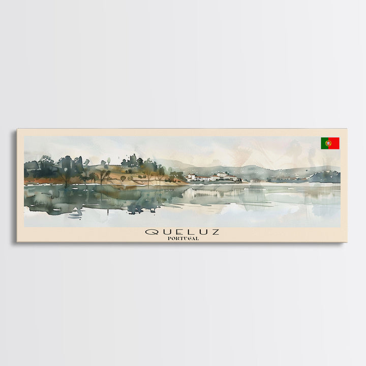 Queluz Portugal Wall Art, Panoramic Travel Poster, Panoramic Framed Canvas Print, City Wall Art, Wall Hanging Home Decor, Travel Art