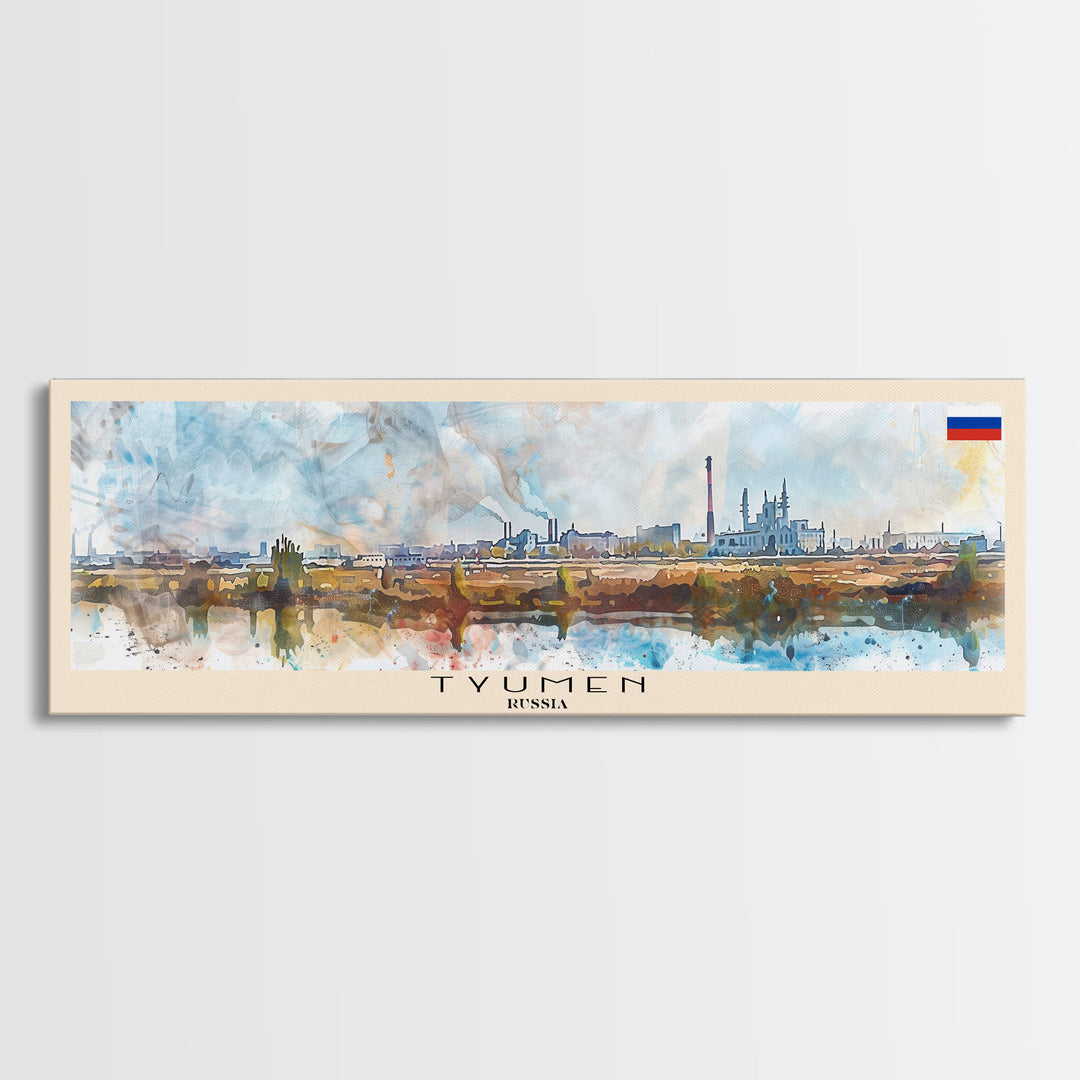 Tyumen Russia Panoramic Travel Poster, Framed Canvas Print or Metal Wall Art, Travel Art, Home Decor, Panoramic Painting, Midcentury Art