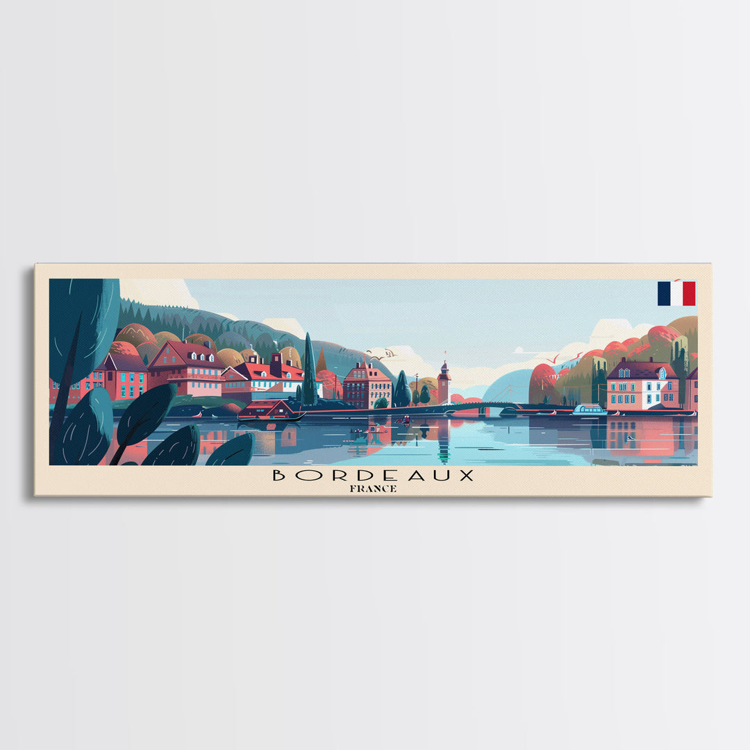 Bordeaux France Panoramic Travel Poster, Framed Canvas Print or Metal Wall Art, Travel Art, Home Decor, Panoramic Painting, Midcentury Art