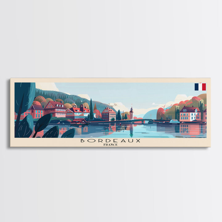 Bordeaux France Panoramic Travel Poster, Framed Canvas Print or Metal Wall Art, Travel Art, Home Decor, Panoramic Painting, Midcentury Art