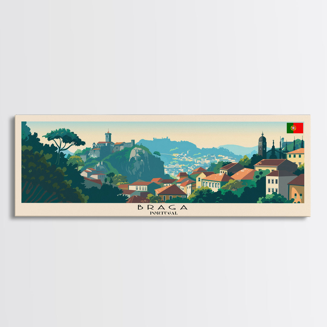 Braga Portugal Travel Art, City Art, Framed Canvas Print or Metal Wall Art, Europe Travel Poster, Panoramic Wall Art, Extra Wide Wall Art