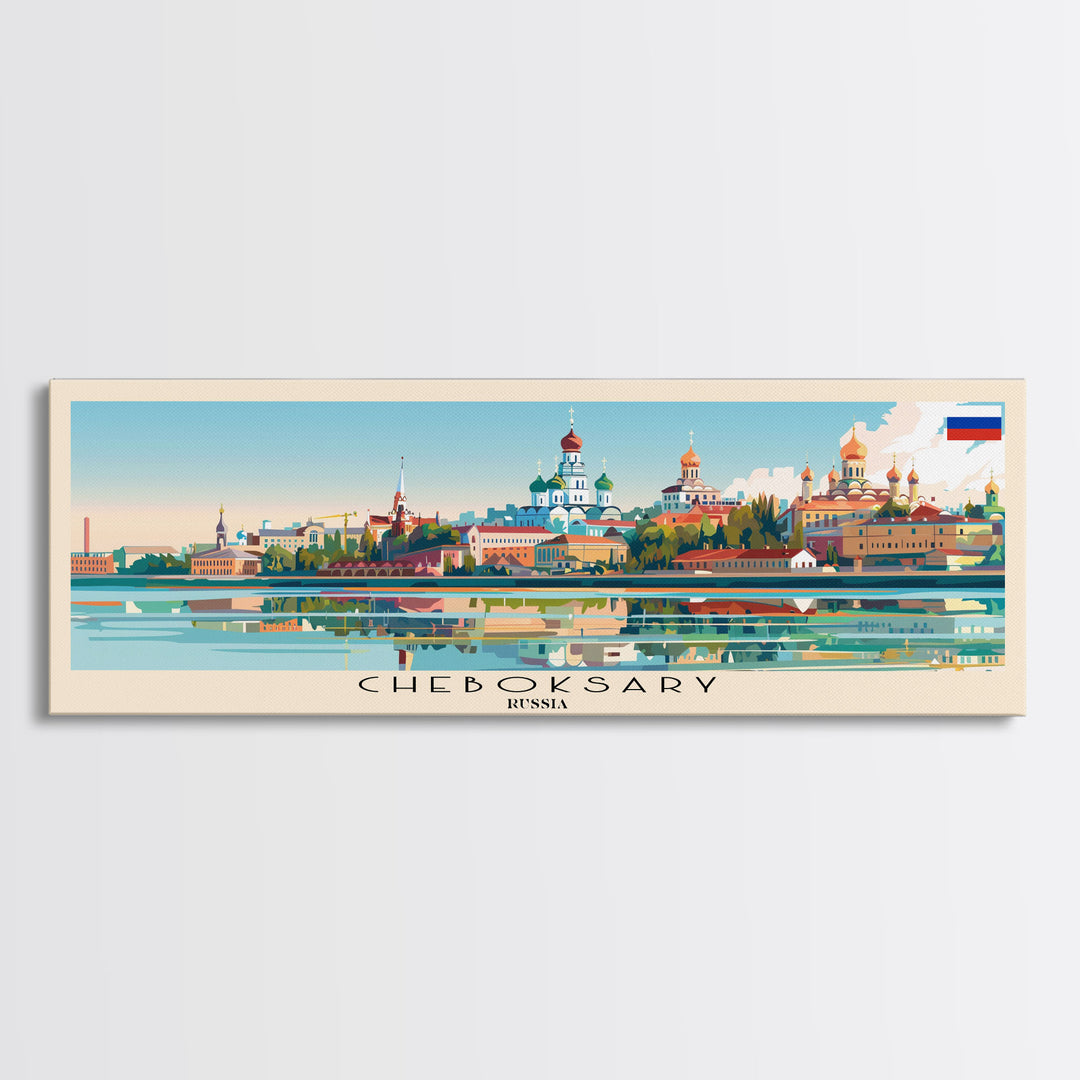 Cheboksary Russia Travel Art, City Art, Framed Canvas Print or Metal Wall Art, Europe Travel Poster, Panoramic Wall Art, Extra Wide Wall Art
