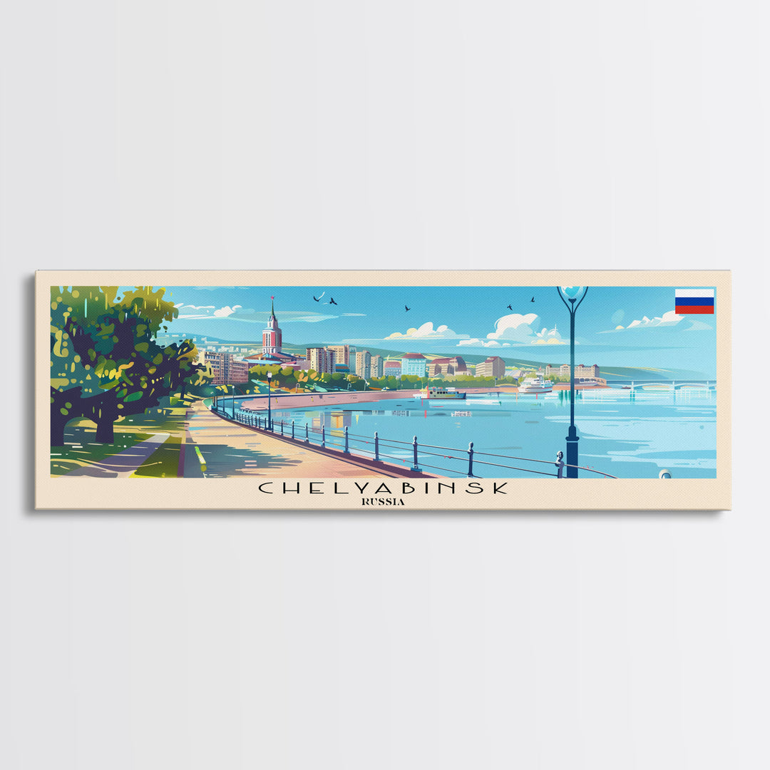 Chelyabinsk Russia Panoramic Travel Poster, Framed Canvas Print or Metal Wall Art, Travel Art, Home Decor, Panoramic Painting, Midcentury Art