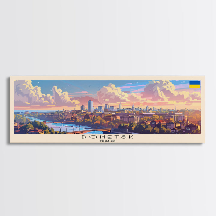 Donetsk Ukraine Panoramic Travel Poster, Framed Canvas Print or Metal Wall Art, Travel Art, Home Decor, Panoramic Painting, Midcentury Art
