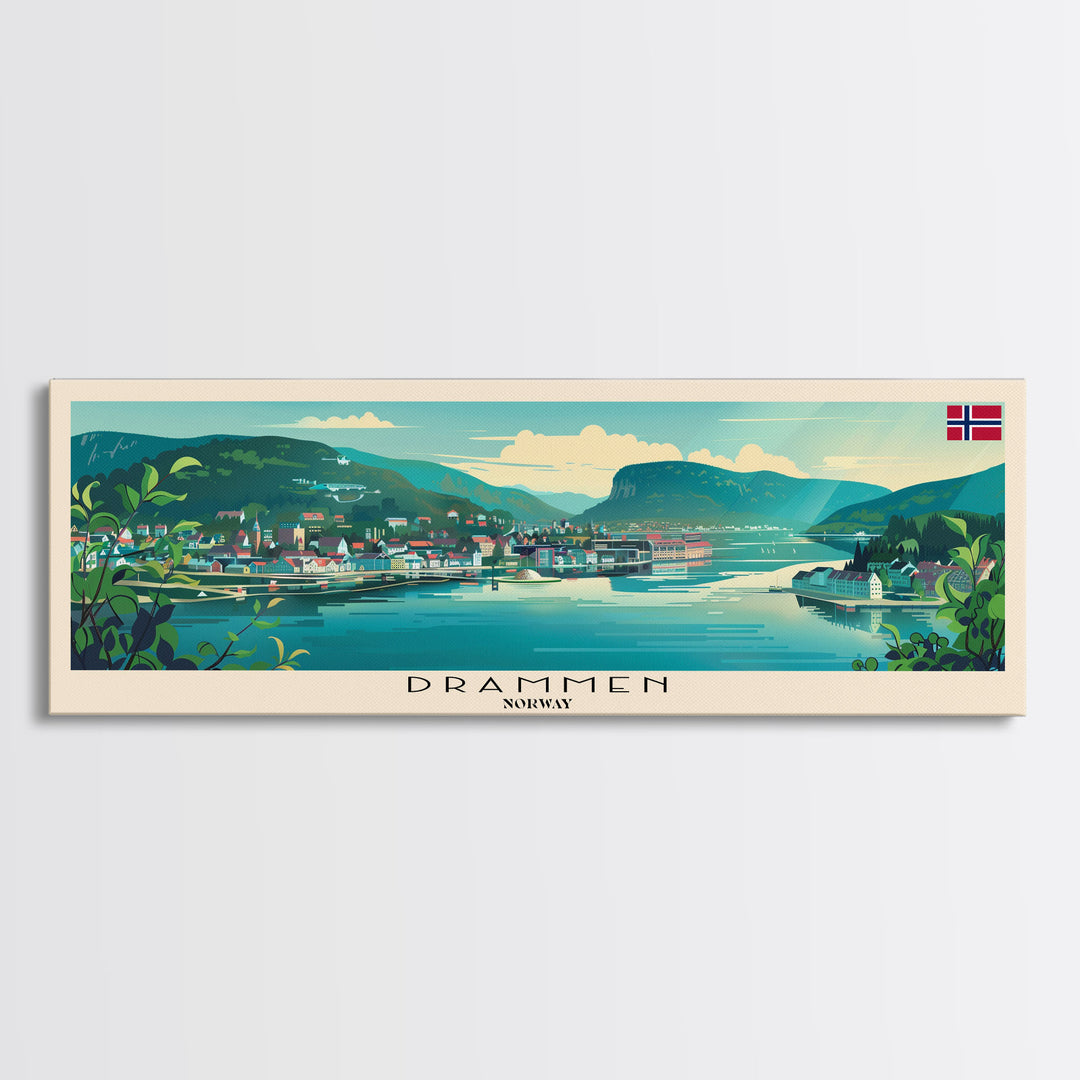 Drammen Norway Travel Print Wall Art, Panoramic City Art, Travel Art, Wall Decor, Vacation Gift, Framed Canvas Print Or Metal Art