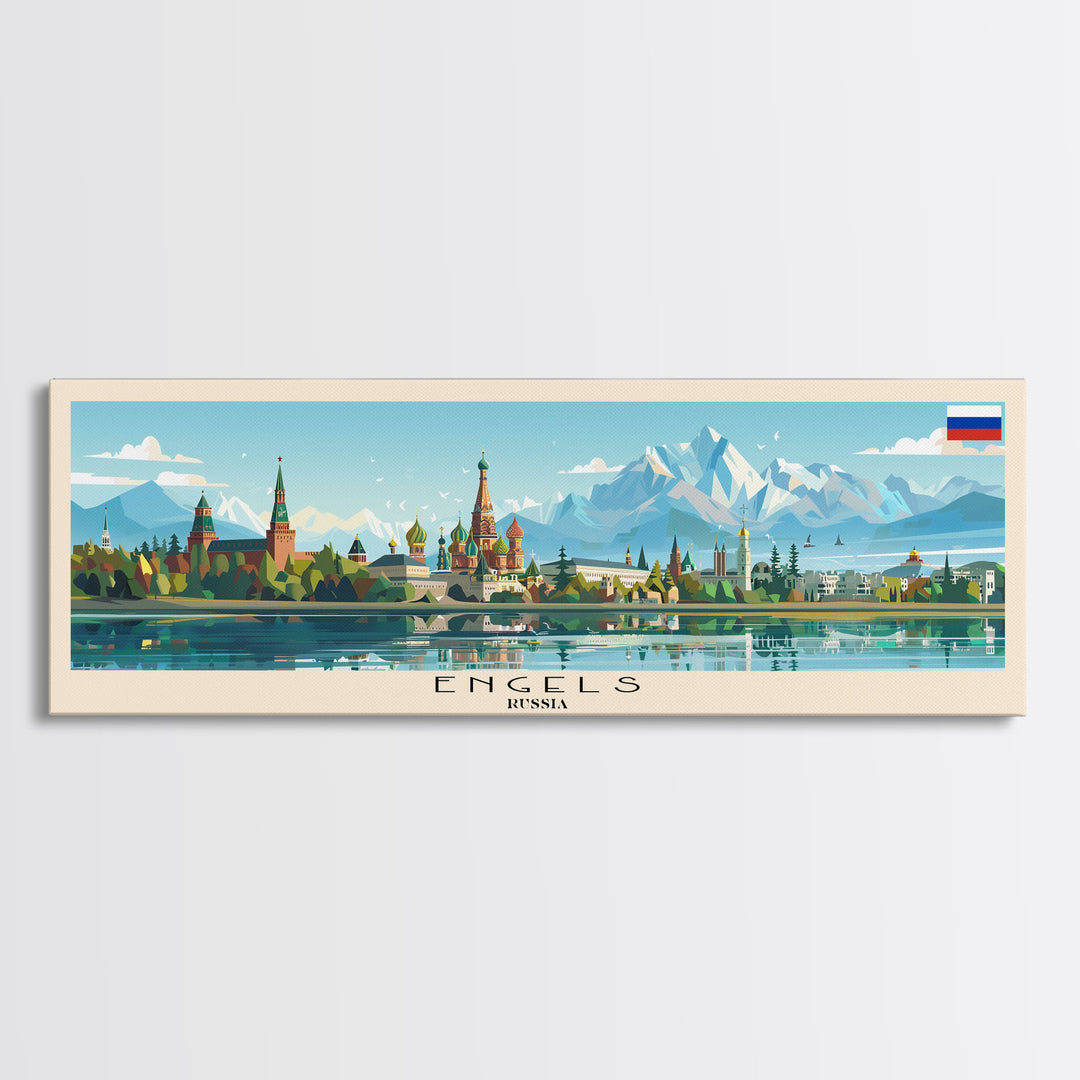 Engels Russia Panoramic Travel Poster, Framed Canvas Print or Metal Wall Art, Travel Art, Home Decor, Panoramic Painting, Midcentury Art