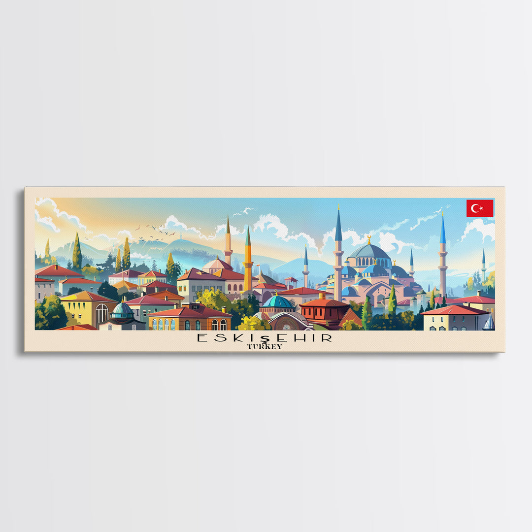 Eskisehir Turkey Panoramic Travel Poster, Framed Canvas Print or Metal Wall Art, Travel Art, Home Decor, Panoramic Painting, Midcentury Art