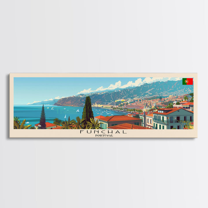 Funchal Portugal Travel Print Wall Art, Panoramic City Art, Travel Art, Wall Decor, Vacation Gift, Framed Canvas Print Or Metal Art