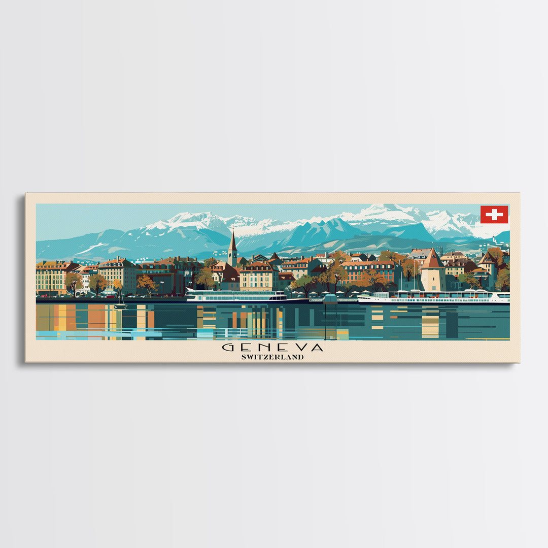 Geneva Switzerland Wall Art, Panoramic Travel Poster, Panoramic Framed Canvas Print, City Wall Art, Wall Hanging Home Decor, Travel Art