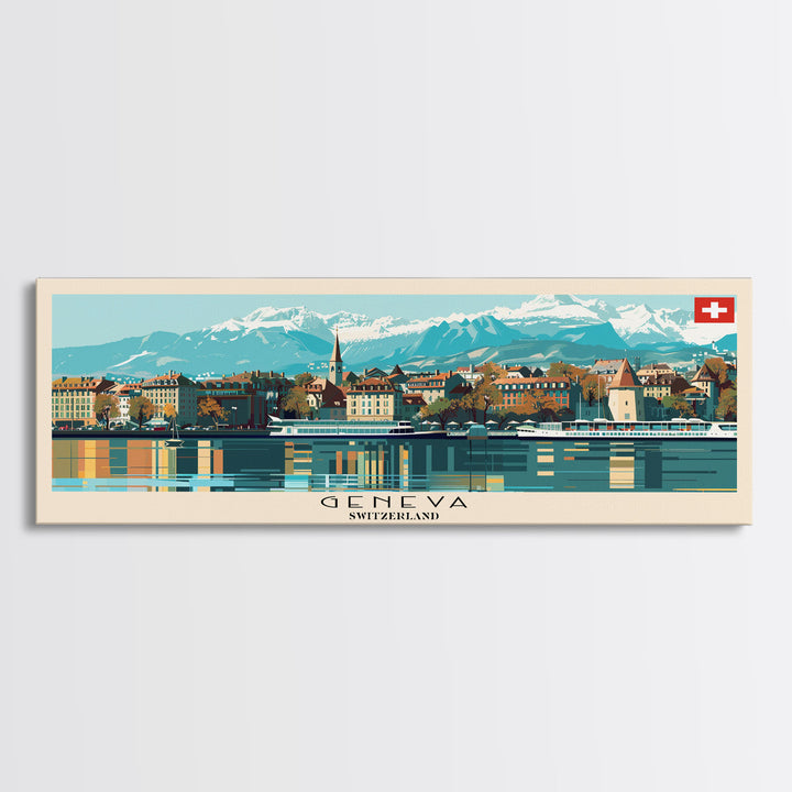 Geneva Switzerland Wall Art, Panoramic Travel Poster, Panoramic Framed Canvas Print, City Wall Art, Wall Hanging Home Decor, Travel Art
