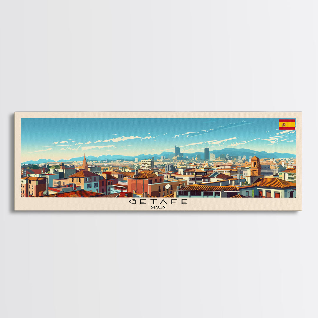 Getafe Spain Panoramic Travel Poster, Framed Canvas Print or Metal Wall Art, Travel Art, Home Decor, Panoramic Painting, Midcentury Art