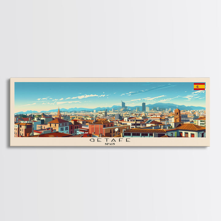 Getafe Spain Panoramic Travel Poster, Framed Canvas Print or Metal Wall Art, Travel Art, Home Decor, Panoramic Painting, Midcentury Art