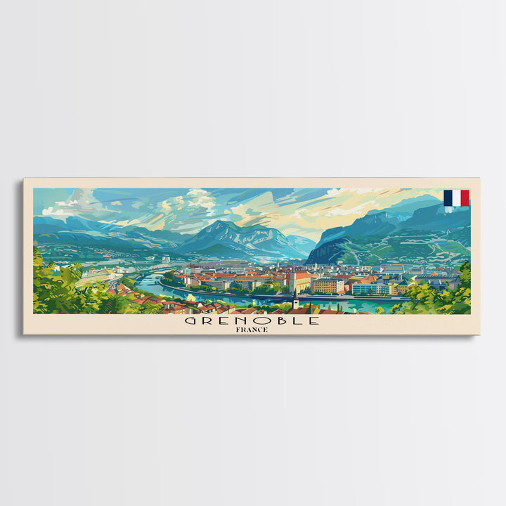Grenoble France Travel Print Wall Art, Panoramic City Art, Travel Art, Wall Decor, Vacation Gift, Framed Canvas Print Or Metal Art