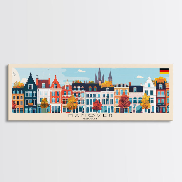 Hanover Germany Panoramic Travel Poster, Framed Canvas Print or Metal Wall Art, Travel Art, Home Decor, Panoramic Painting, Midcentury Art