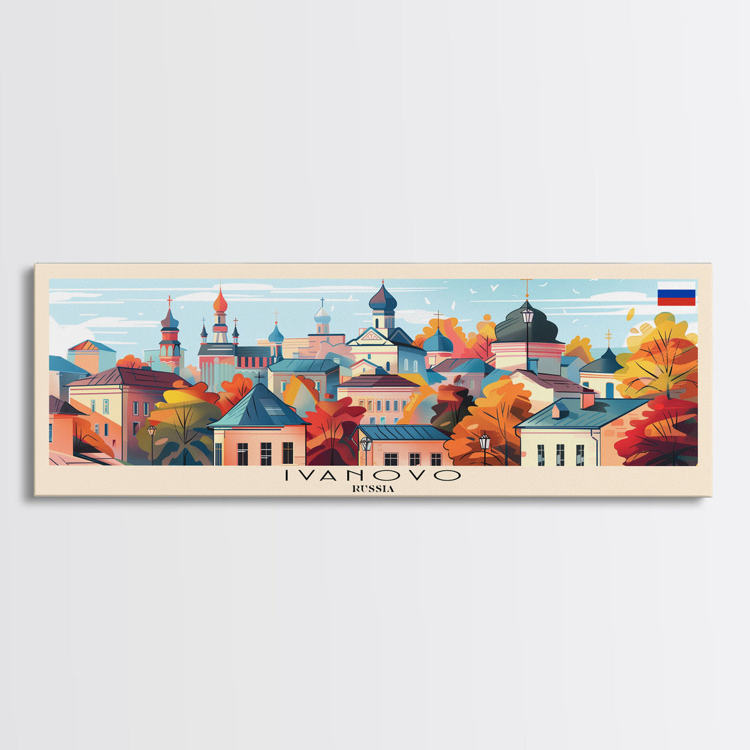 Ivanovo Russia Panoramic Travel Poster, Framed Canvas Print or Metal Wall Art, Travel Art, Home Decor, Panoramic Painting, Midcentury Art