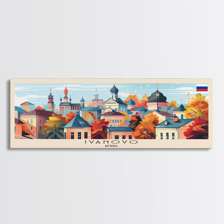 Ivanovo Russia Panoramic Travel Poster, Framed Canvas Print or Metal Wall Art, Travel Art, Home Decor, Panoramic Painting, Midcentury Art