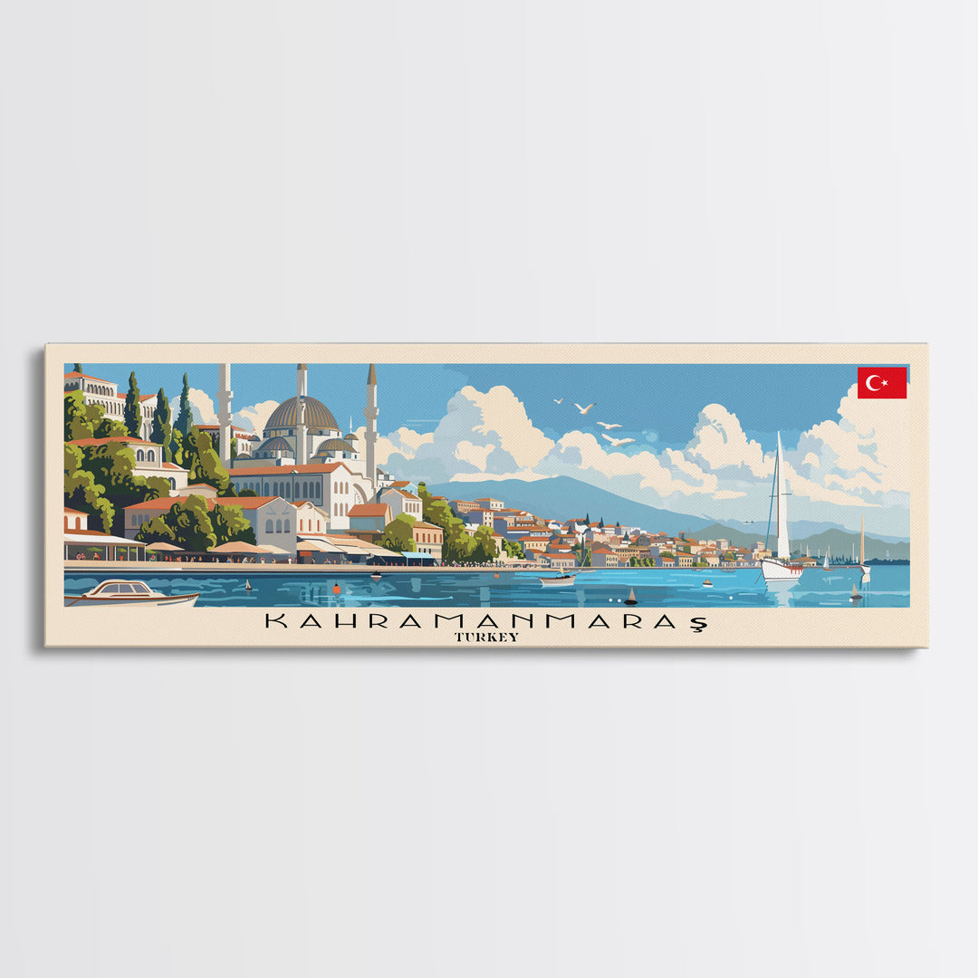 Kahramanmaras Turkey Panoramic Travel Poster, Framed Canvas Print or Metal Wall Art, Travel Art, Home Decor, Panoramic Painting, Midcentury Art
