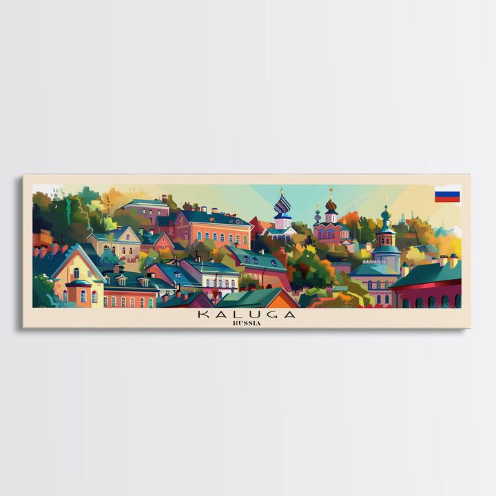 Kaluga Russia Panoramic Travel Poster, Framed Canvas Print or Metal Wall Art, Travel Art, Home Decor, Panoramic Painting, Midcentury Art