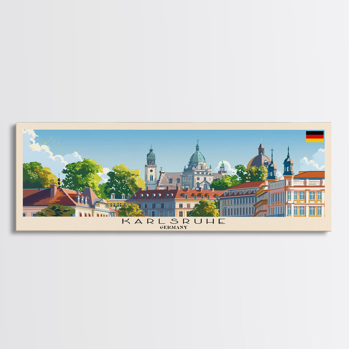 Karlsruhe Germany Panoramic Travel Poster, Framed Canvas Print or Metal Wall Art, Travel Art, Home Decor, Panoramic Painting, Midcentury Art