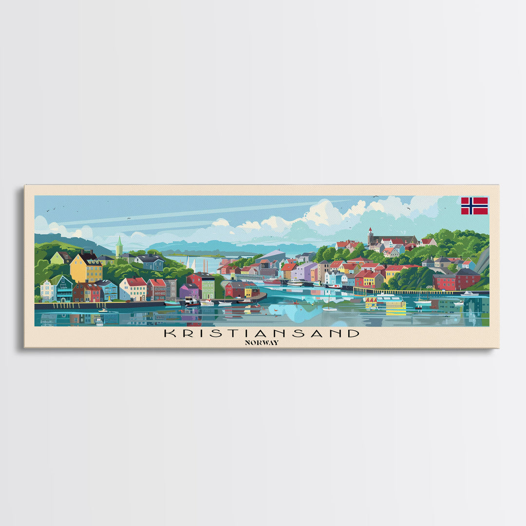 Kristiansand Norway Wall Art, Panoramic Travel Poster, Panoramic Framed Canvas Print, City Wall Art, Wall Hanging Home Decor, Travel Art