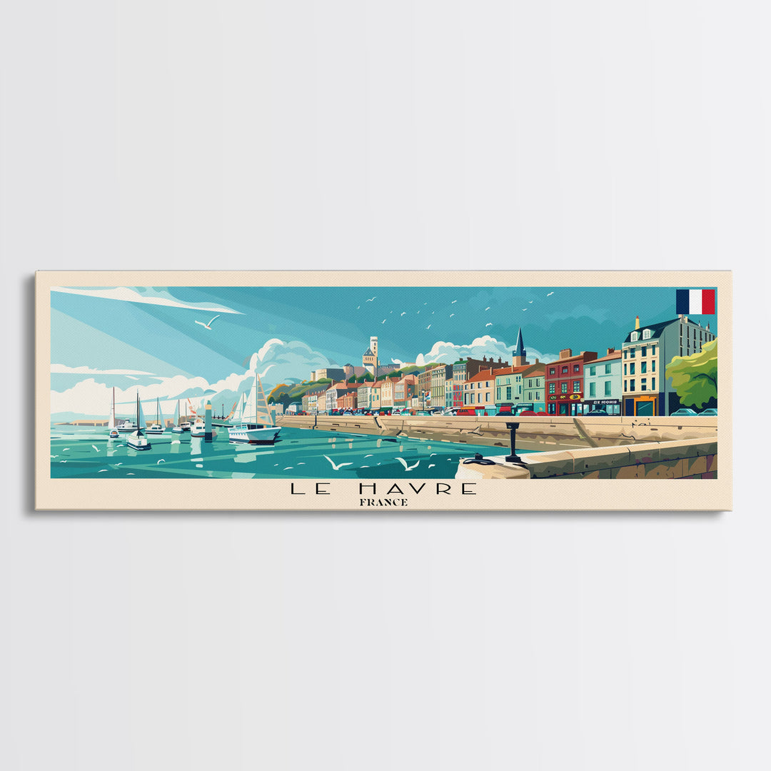 Le Havre France Panoramic Travel Poster, Framed Canvas Print or Metal Wall Art, Travel Art, Home Decor, Panoramic Painting, Midcentury Art