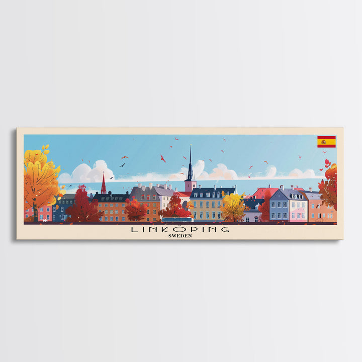 Linkoping Sweden Travel Art, City Art, Framed Canvas Print or Metal Wall Art, Europe Travel Poster, Panoramic Wall Art, Extra Wide Wall Art