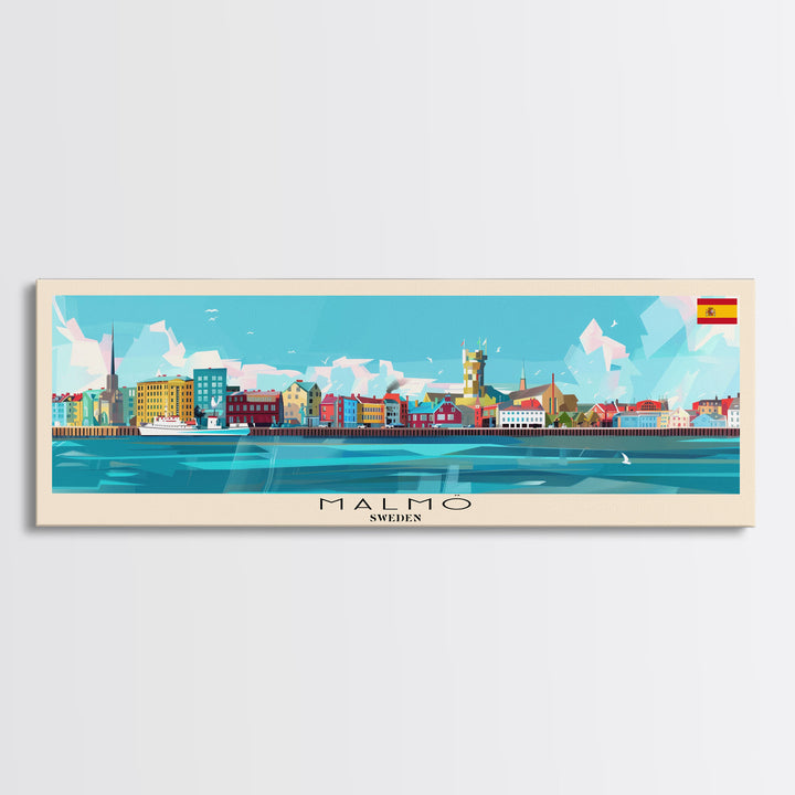 Malmo Sweden Travel Art, City Art, Framed Canvas Print or Metal Wall Art, Europe Travel Poster, Panoramic Wall Art, Extra Wide Wall Art