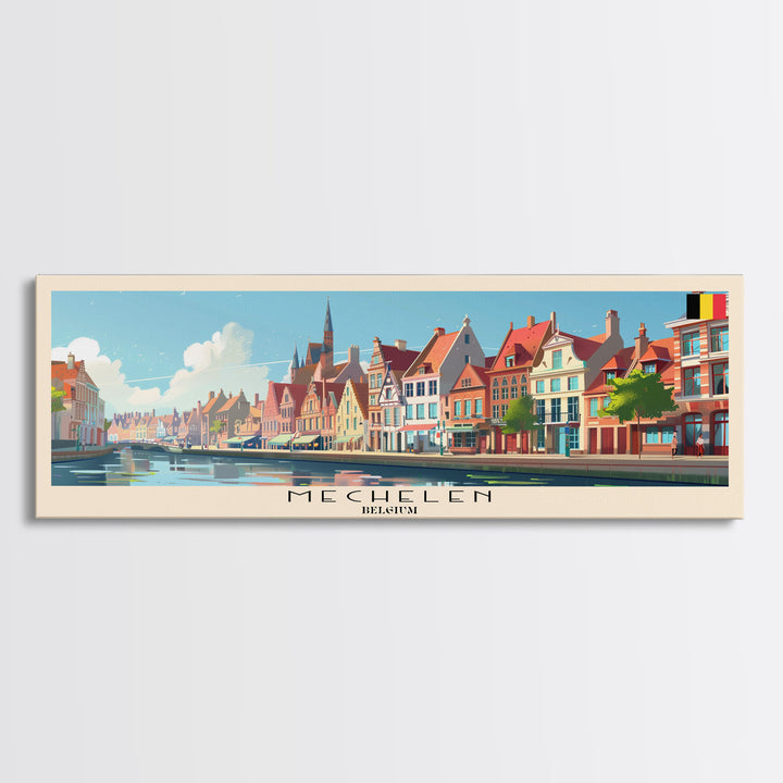Mechelen Belgium Panoramic Travel Poster, Framed Canvas Print or Metal Wall Art, Travel Art, Home Decor, Panoramic Painting, Midcentury Art