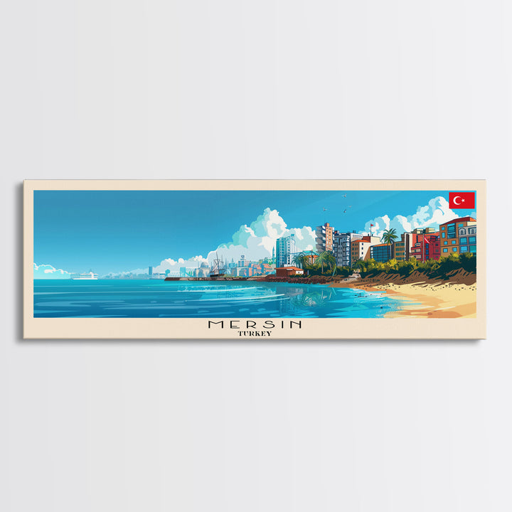 Mersin Turkey Wall Art, Panoramic Travel Poster, Panoramic Framed Canvas Print, City Wall Art, Wall Hanging Home Decor, Travel Art