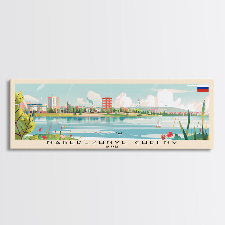 Naberezhnye Russia Travel Art, City Art, Framed Canvas Print or Metal Wall Art, Europe Travel Poster, Panoramic Wall Art, Extra Wide Wall Art
