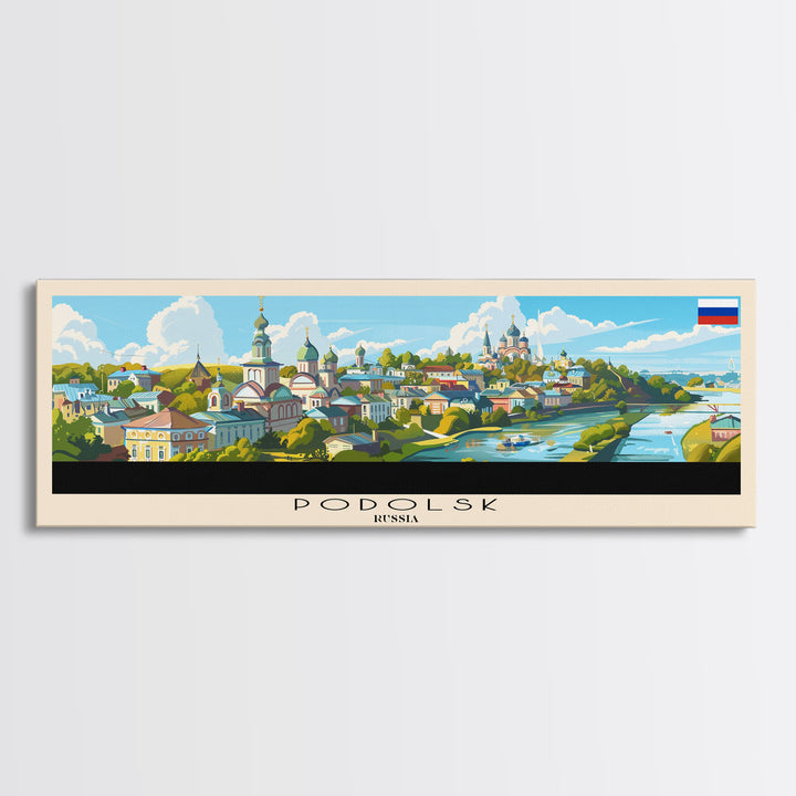Podolsk Russia Panoramic Travel Poster, Framed Canvas Print or Metal Wall Art, Travel Art, Home Decor, Panoramic Painting, Midcentury Art