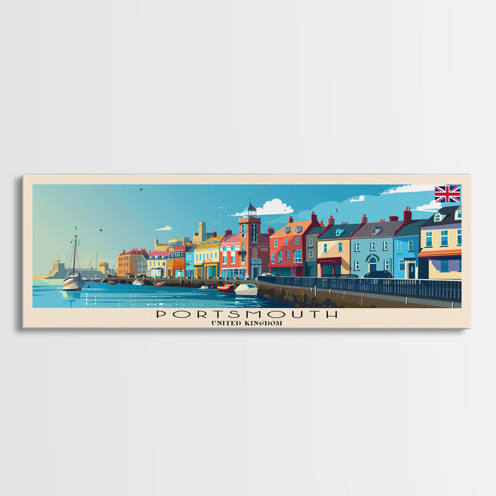 Portsmouth United Kingdom Wall Art, Panoramic Travel Poster, Panoramic Framed Canvas Print, City Wall Art, Wall Hanging Home Decor, Travel Art