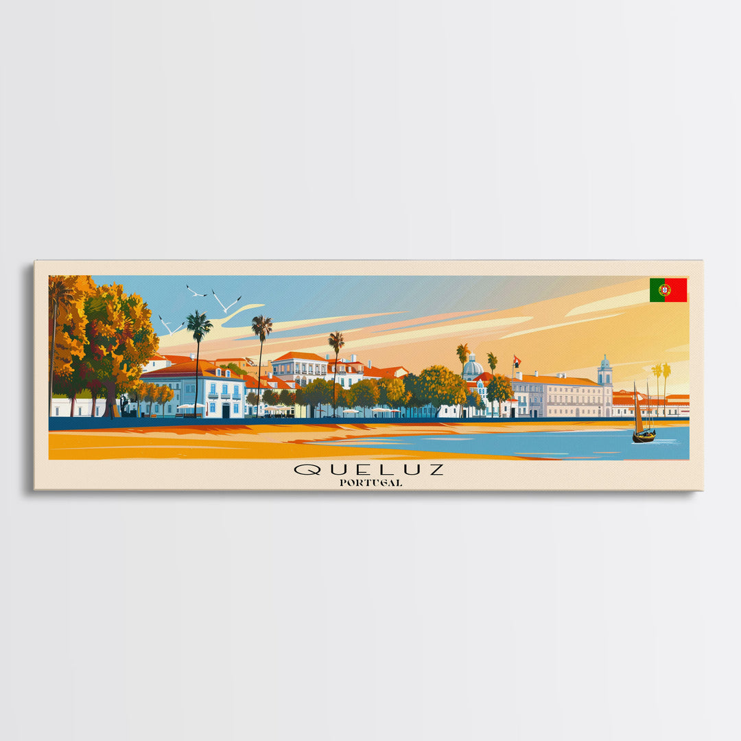 Queluz Portugal Wall Art, Panoramic Travel Poster, Panoramic Framed Canvas Print, City Wall Art, Wall Hanging Home Decor, Travel Art