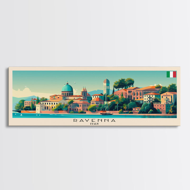 Ravenna Italy Panoramic Travel Poster, Framed Canvas Print or Metal Wall Art, Travel Art, Home Decor, Panoramic Painting, Midcentury Art