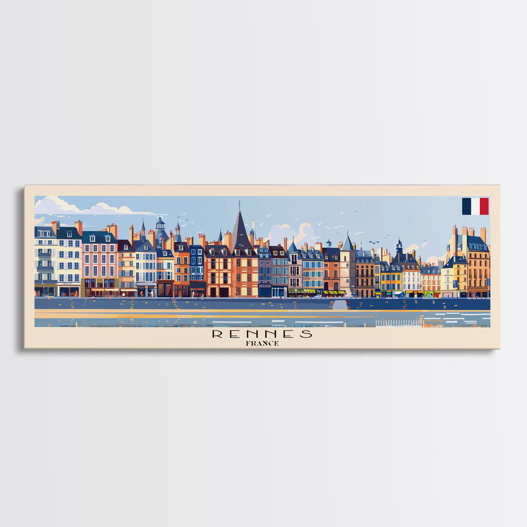 Rennes France Panoramic Travel Poster, Framed Canvas Print or Metal Wall Art, Travel Art, Home Decor, Panoramic Painting, Midcentury Art