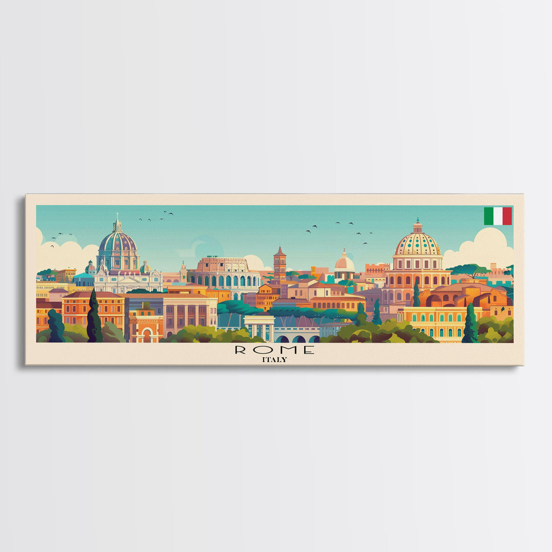 Rome Italy Travel Print Wall Art, Panoramic City Art, Travel Art, Wall Decor, Vacation Gift, Framed Canvas Print Or Metal Art