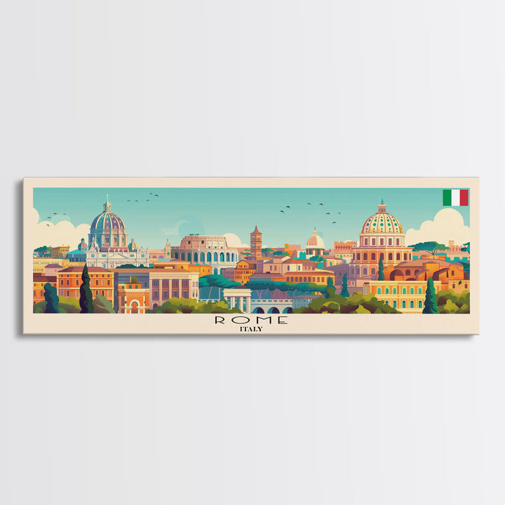 Rome Italy Travel Print Wall Art, Panoramic City Art, Travel Art, Wall Decor, Vacation Gift, Framed Canvas Print Or Metal Art