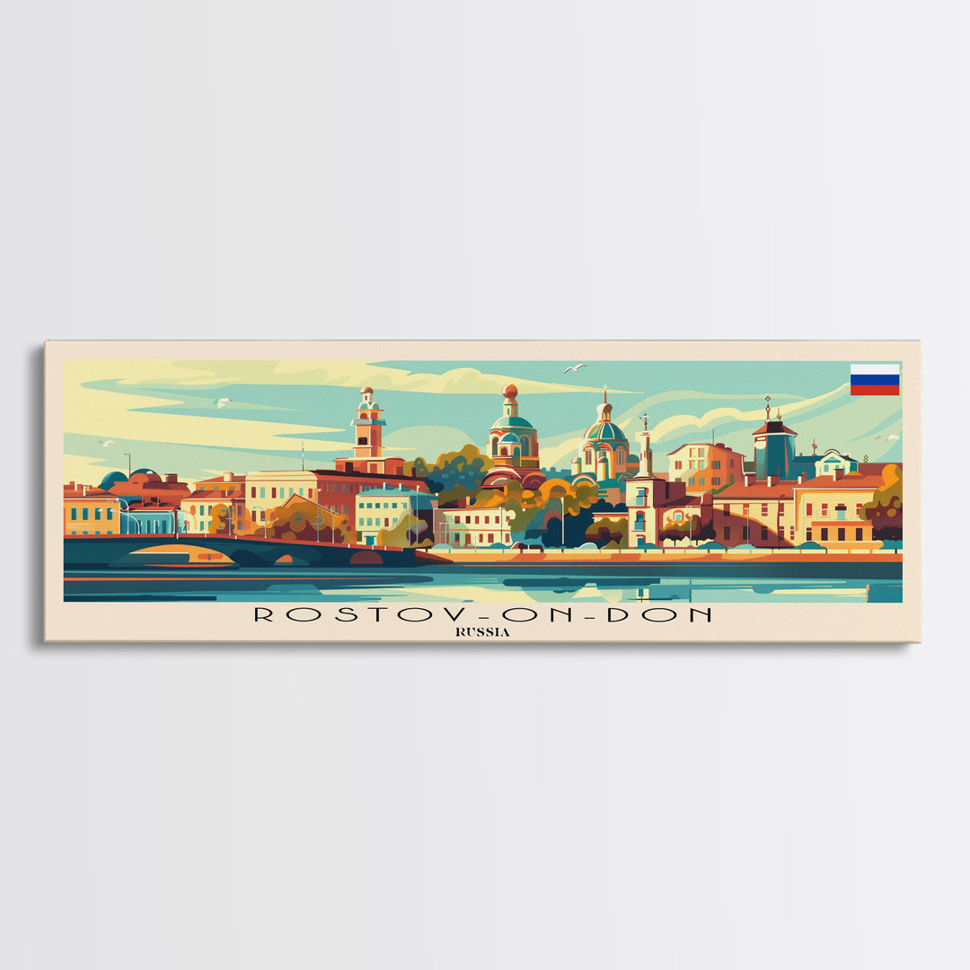 Rostov on Don Russia Panoramic Travel Poster, Framed Canvas Print or Metal Wall Art, Travel Art, Home Decor, Panoramic Painting, Midcentury Art