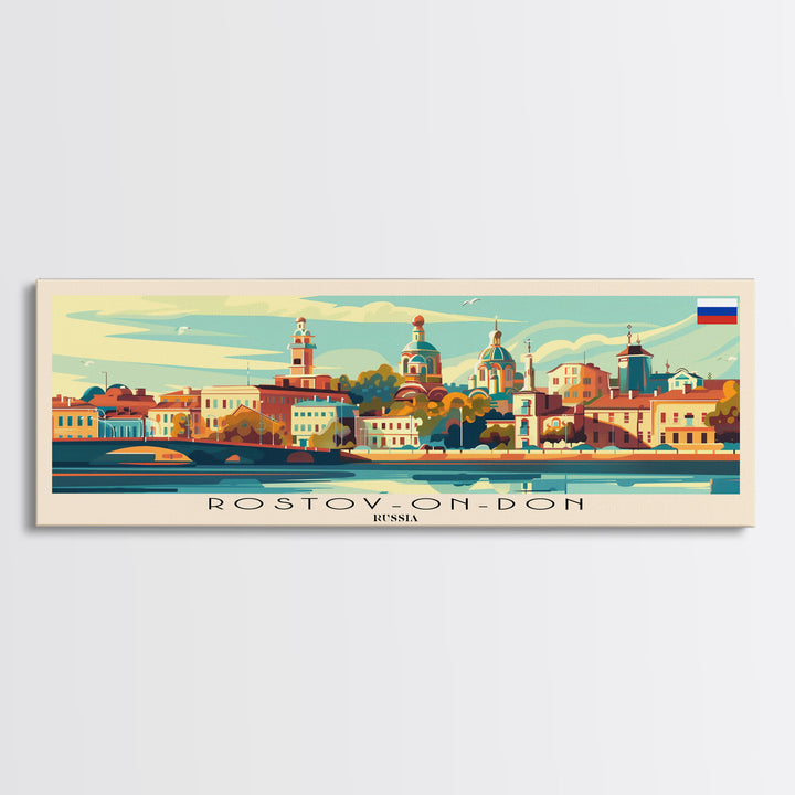 Rostov on Don Russia Panoramic Travel Poster, Framed Canvas Print or Metal Wall Art, Travel Art, Home Decor, Panoramic Painting, Midcentury Art
