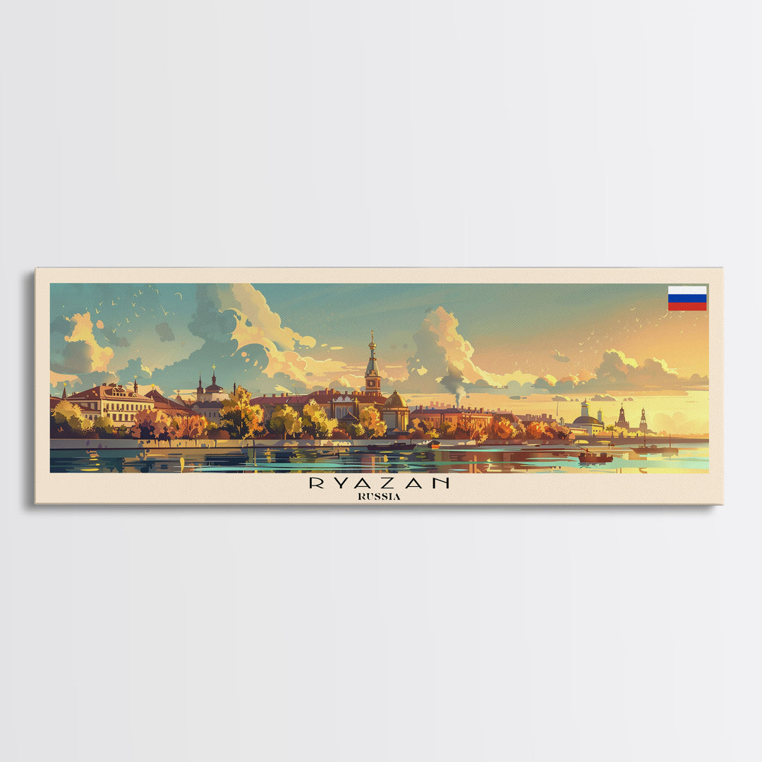 Ryazan Russia Panoramic Travel Poster, Framed Canvas Print or Metal Wall Art, Travel Art, Home Decor, Panoramic Painting, Midcentury Art