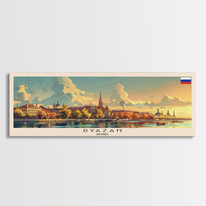 Ryazan Russia Panoramic Travel Poster, Framed Canvas Print or Metal Wall Art, Travel Art, Home Decor, Panoramic Painting, Midcentury Art